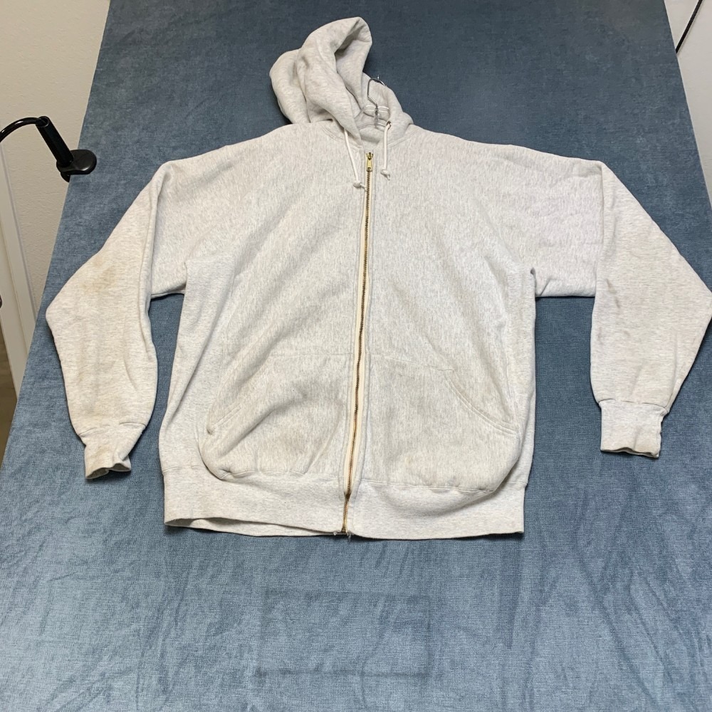 VTG Adirondack Hoodie Mens XL Heather Gray Fleece Lined Drawstring Full Zip Logo